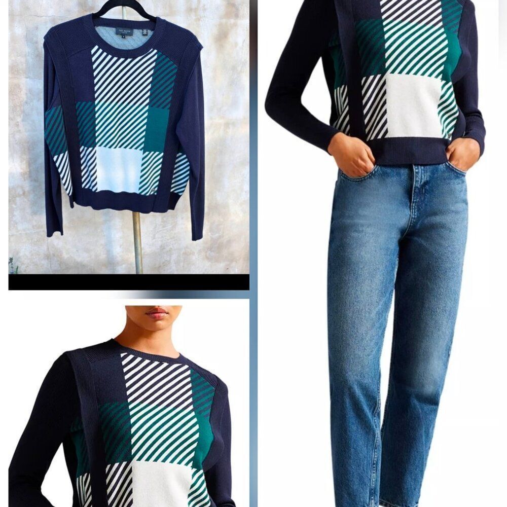 Ted baker london vickyi checked detail mixed pattern sweater
